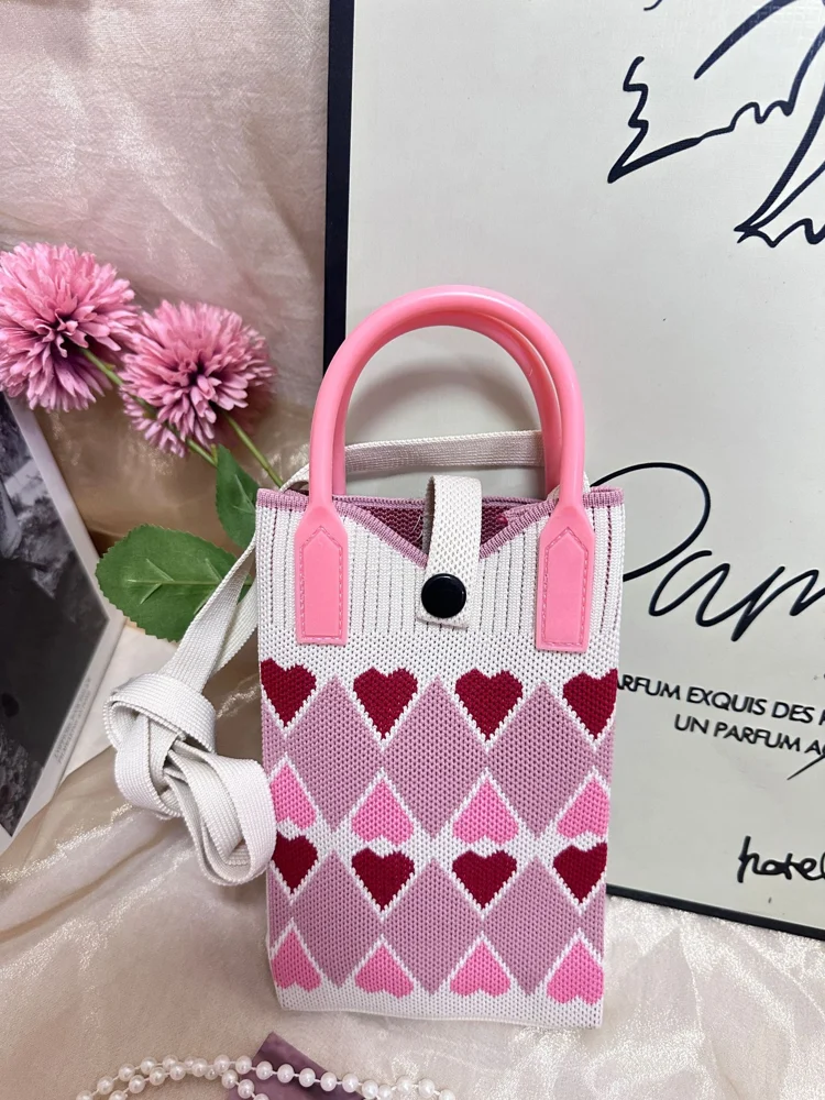Tab-Closure Phone Totes — Heart — Pink