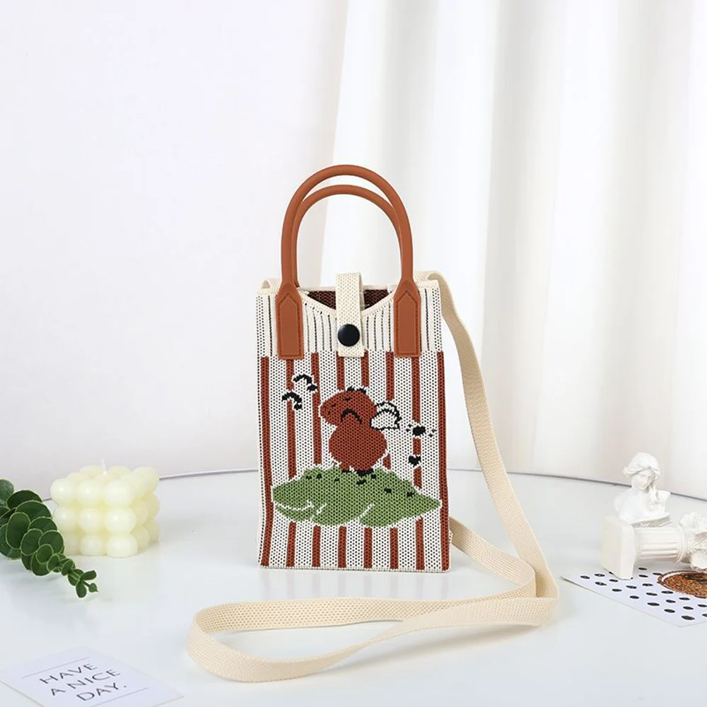 Tab-Closure Phone Totes — Stripe — Brown