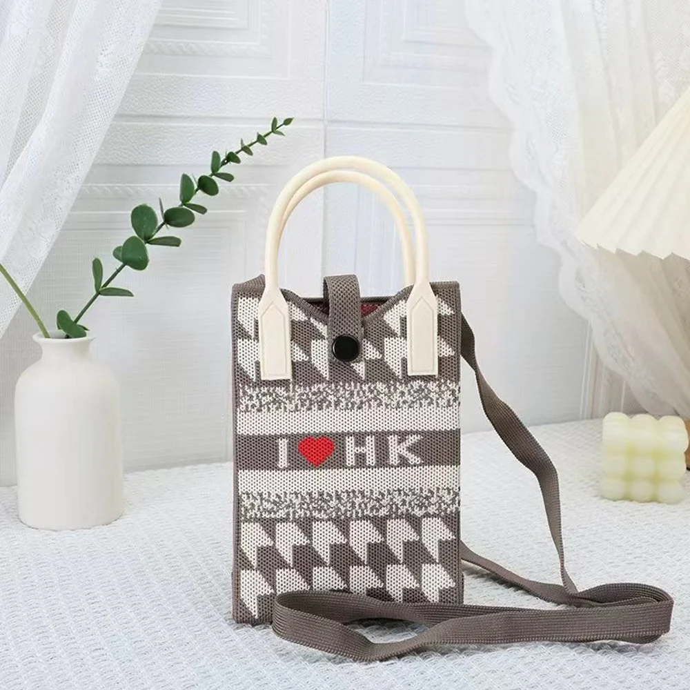Tab-Closure Phone Totes — Graphic — Brown