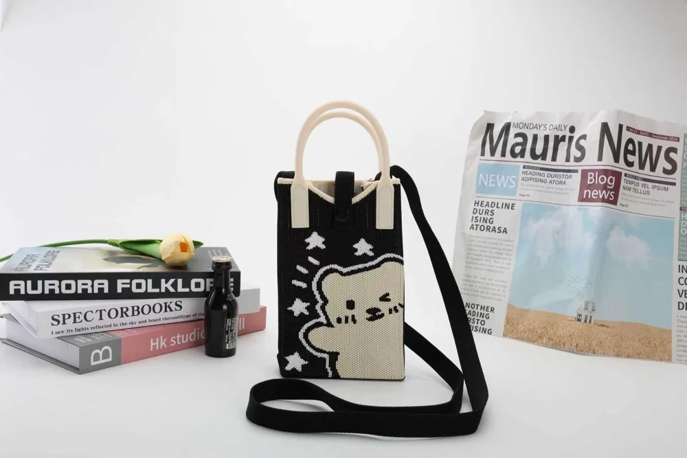 Tab-Closure Phone Totes — Bear — Black