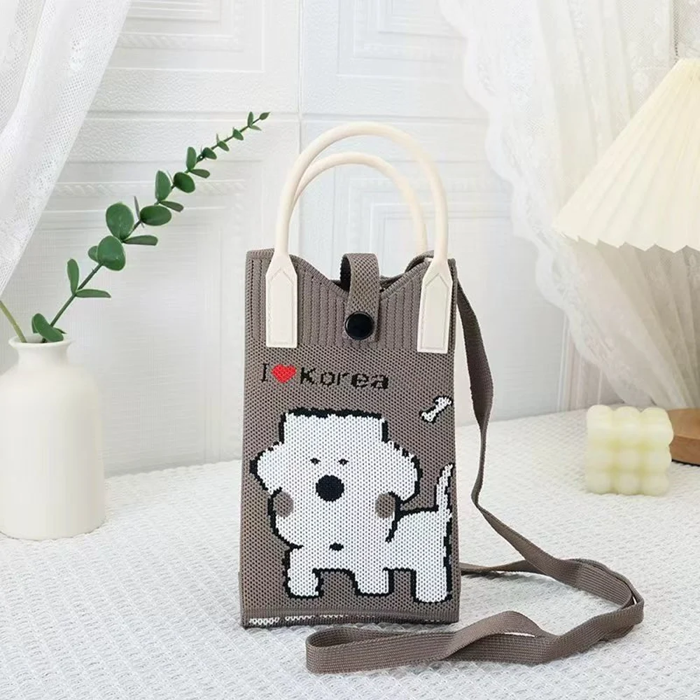 Tab-Closure Phone Totes — Dog — Brown