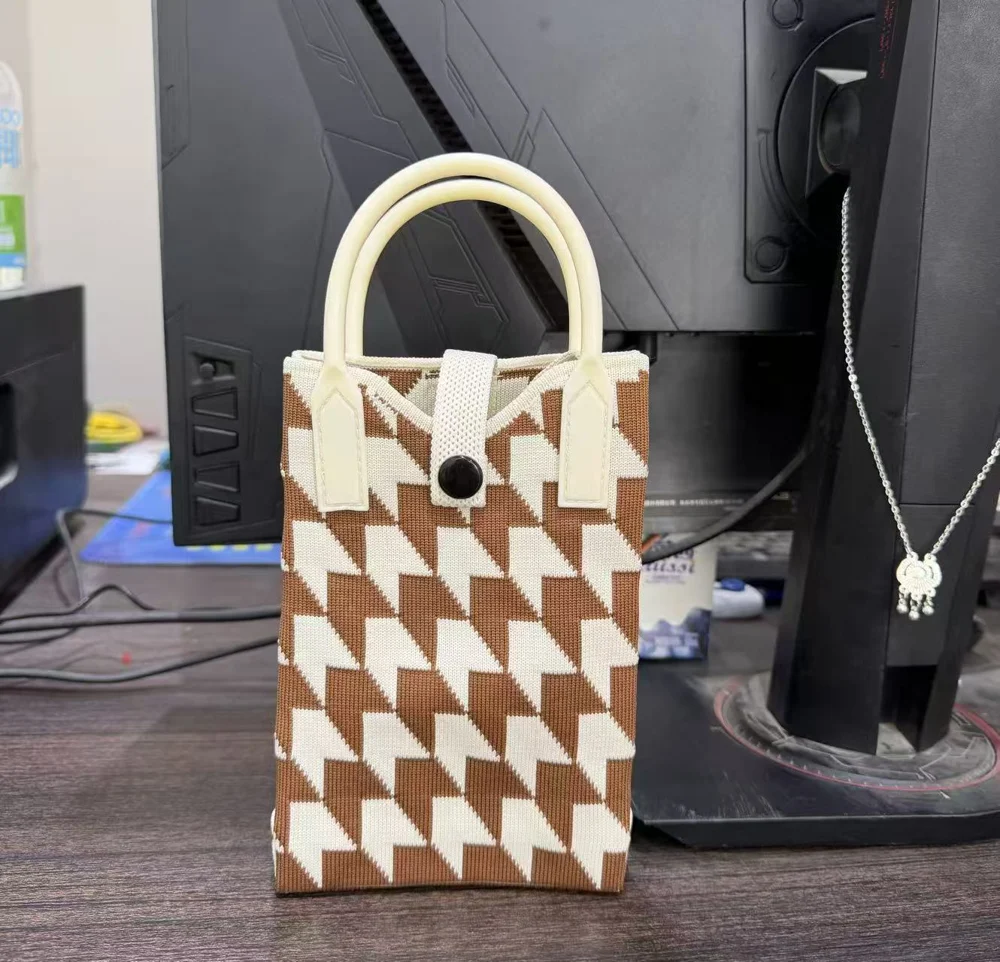 Tab-Closure Phone Totes — Graphic — Brown