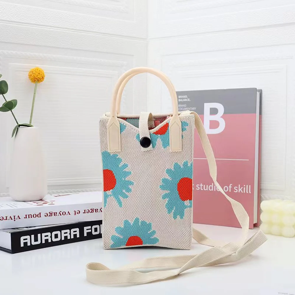 Tab-Closure Phone Totes — Floral — Cream