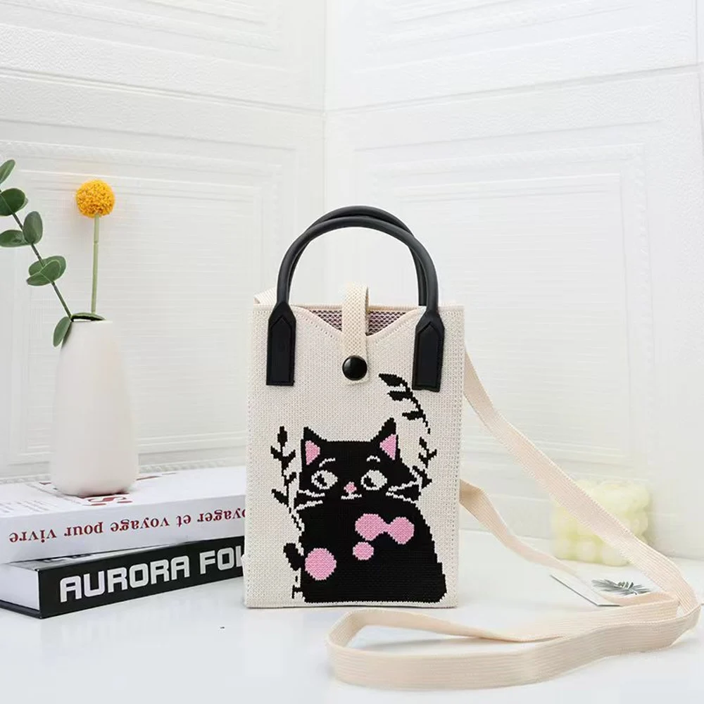 Tab-Closure Phone Totes — Cat — Cream