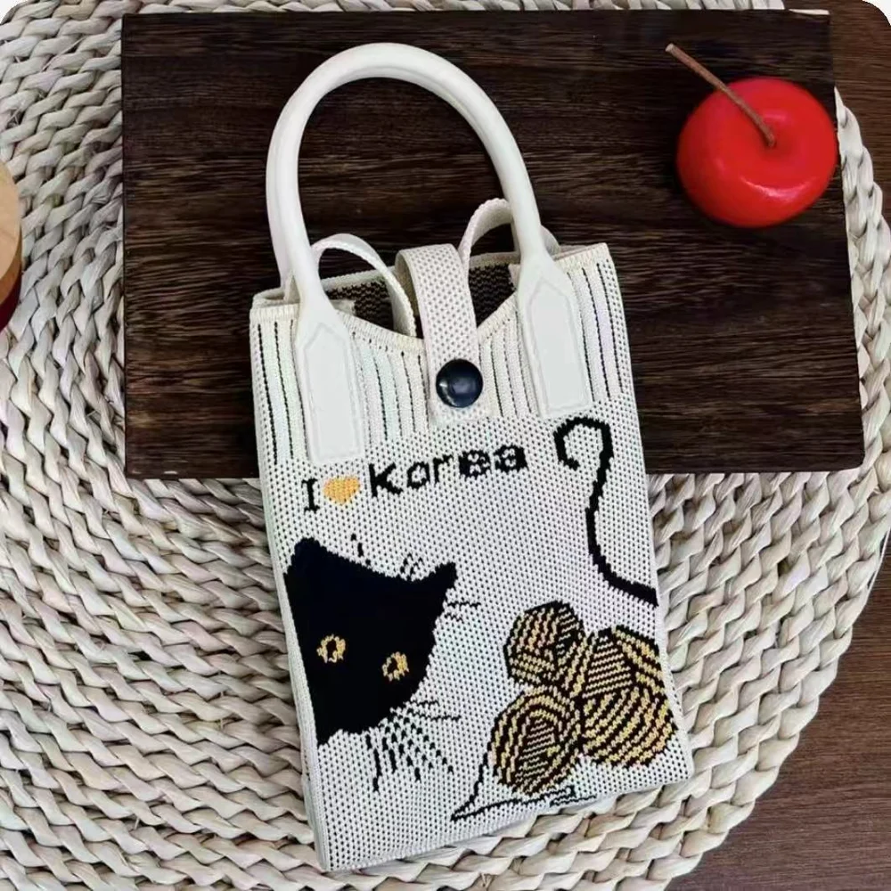 Tab-Closure Phone Totes — Cat — Cream