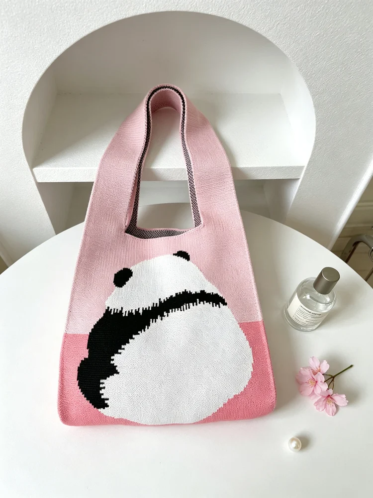 Loop-Handle Knitted Bags — Panda — Pink