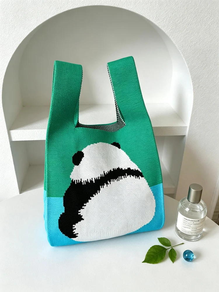 Loop-Handle Knitted Bags — Panda — Green