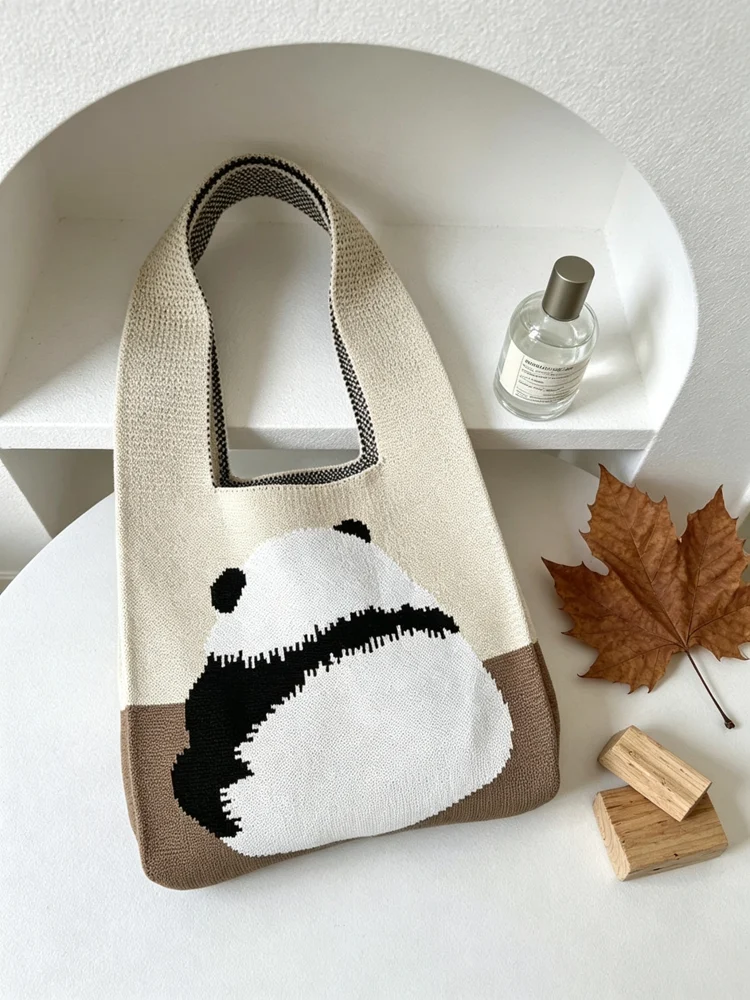 Loop-Handle Knitted Bags — Panda — Cream