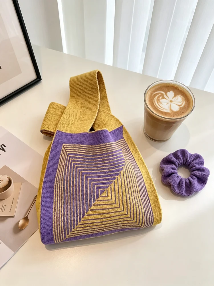 Loop-Handle Knitted Bags — Graphic — Yellow