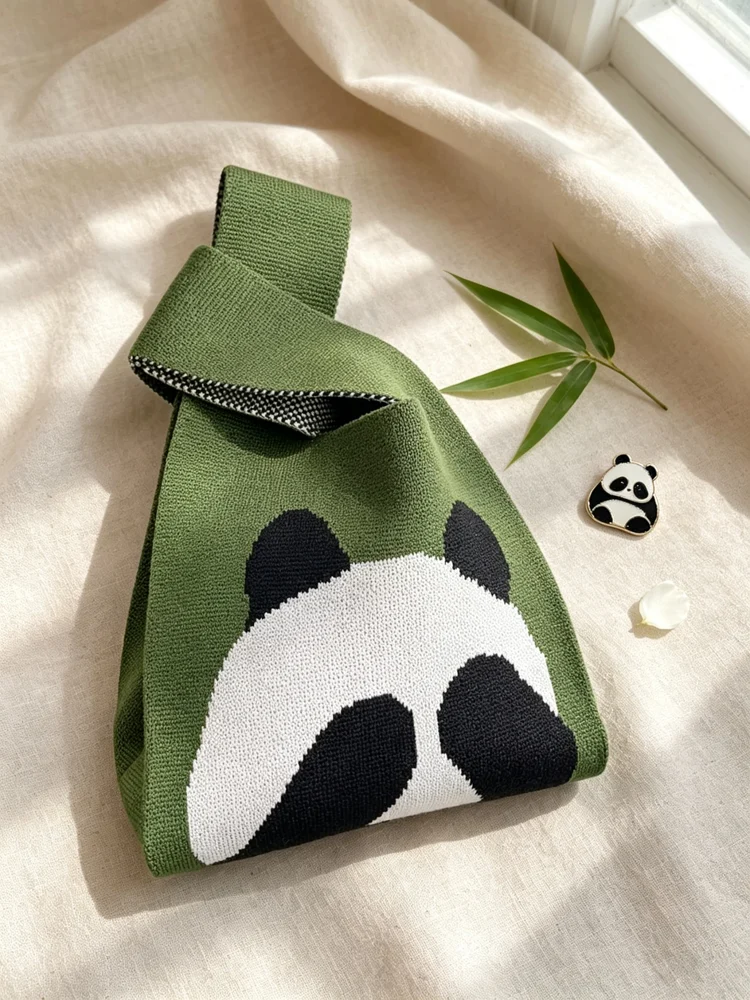 Loop-Handle Knitted Bags — Bear — Green