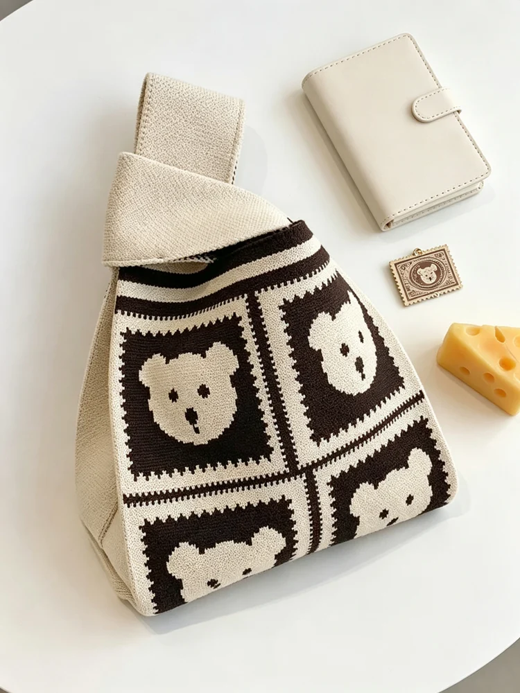Loop-Handle Knitted Bags — Bear — Cream