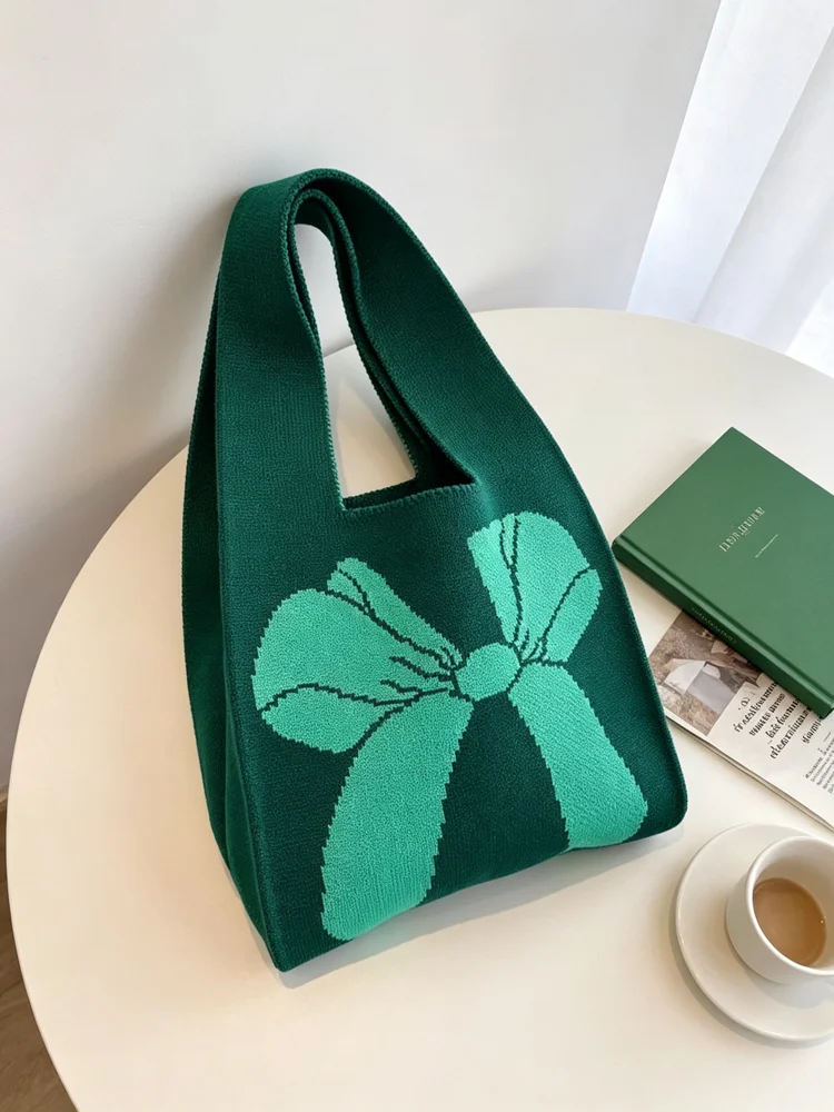 Loop-Handle Knitted Bags — Bow — Green