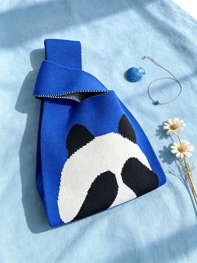 Loop-Handle Knitted Bags — Bear — Blue