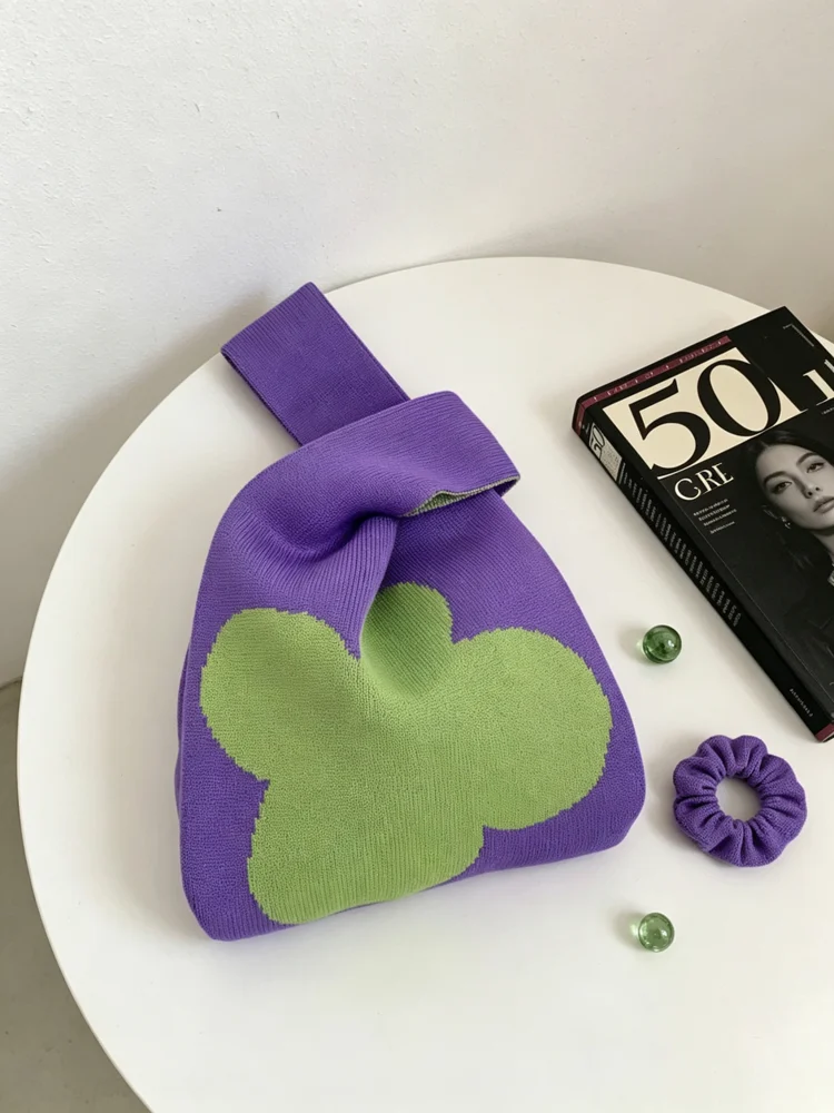 Loop-Handle Knitted Bags — Clover — Purple