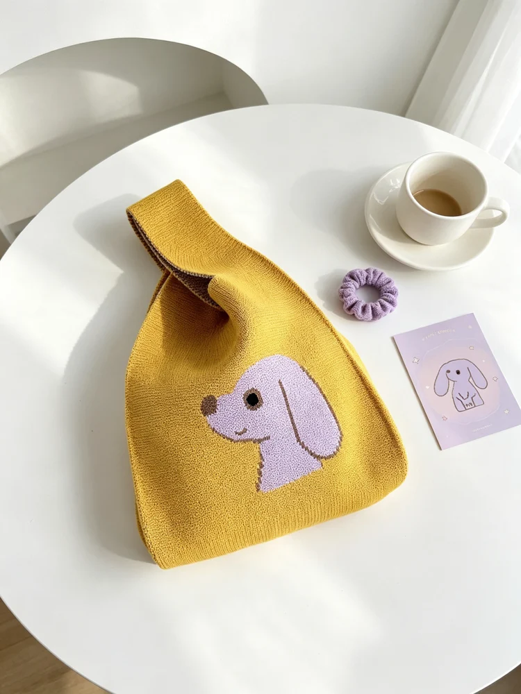 Loop-Handle Knitted Bags — Graphic — Yellow