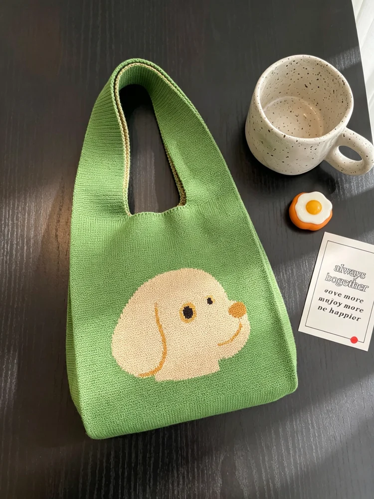 Loop-Handle Knitted Bags — Graphic — Green