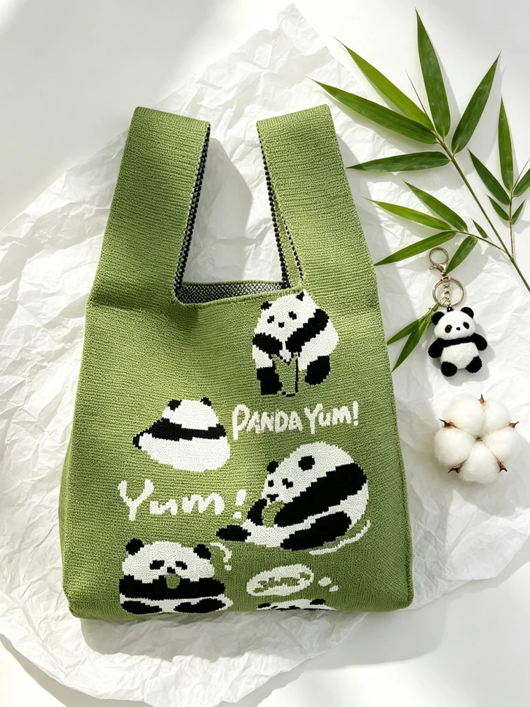 Loop-Handle Knitted Bags — Panda — Green