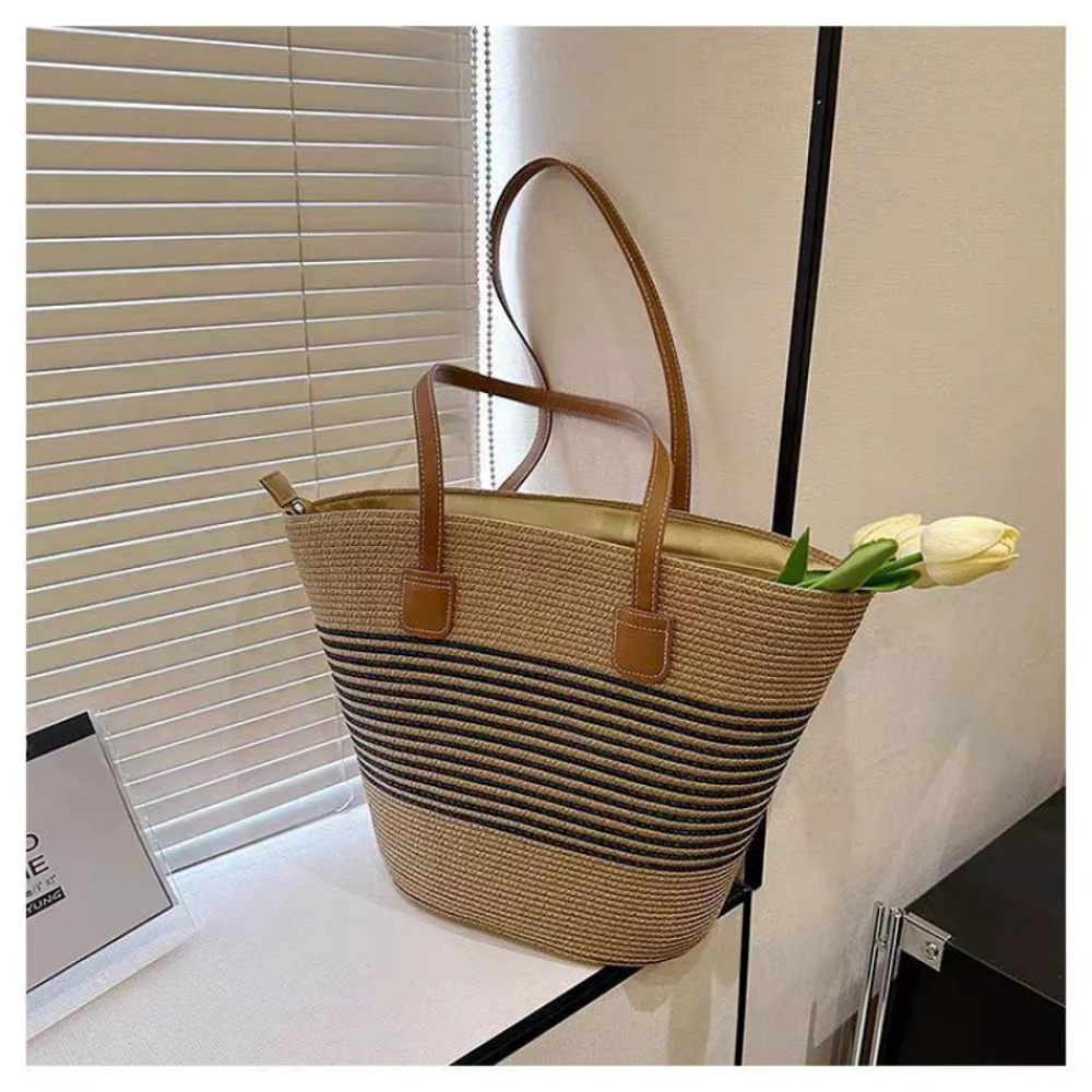 Textured Basket-Shape Totes — Graphic — Khaki