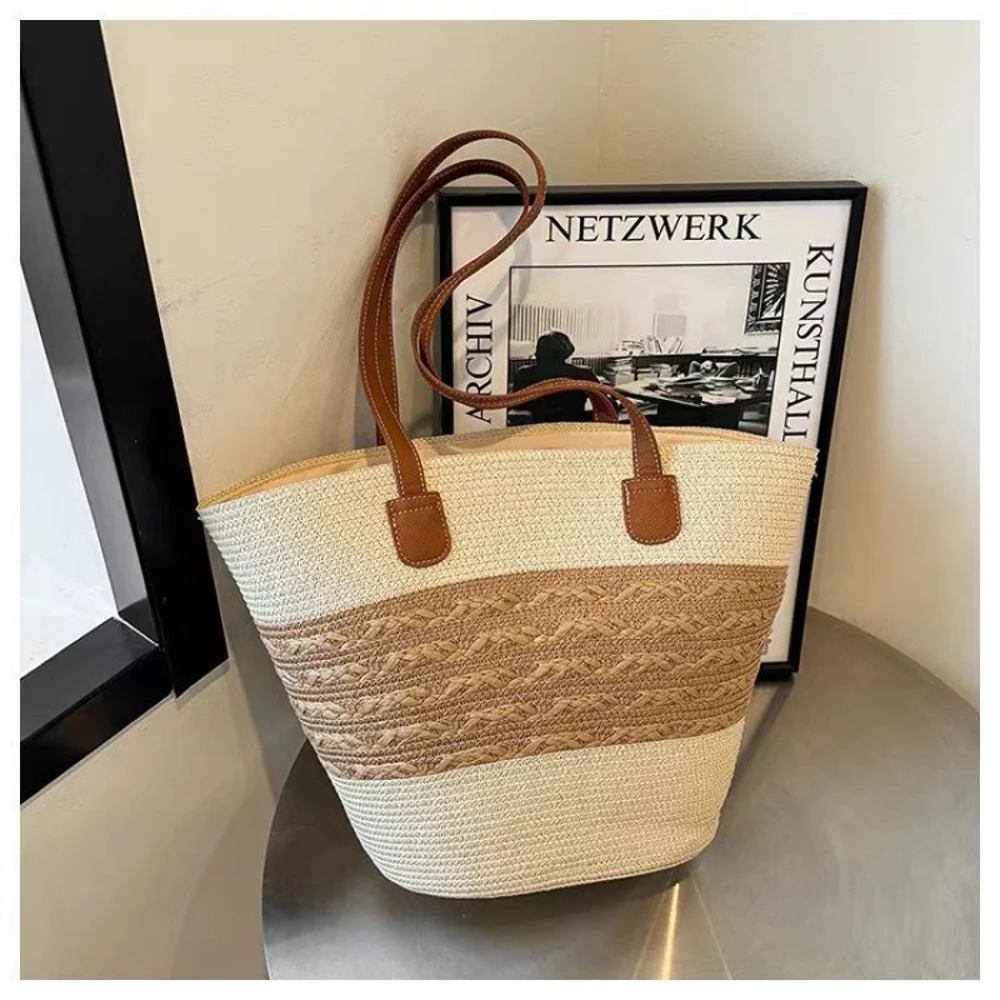 Textured Basket-Shape Totes — Graphic — Cream