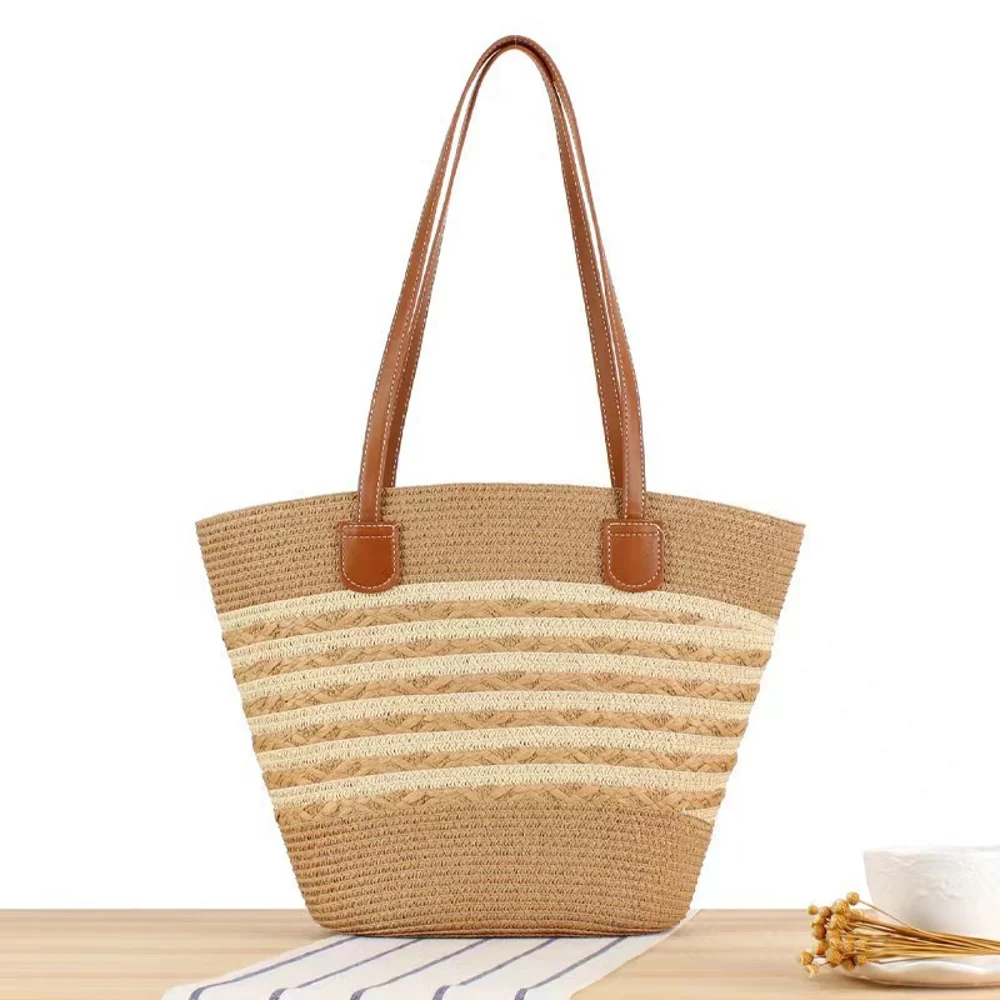 Textured Basket-Shape Totes — Graphic — Khaki