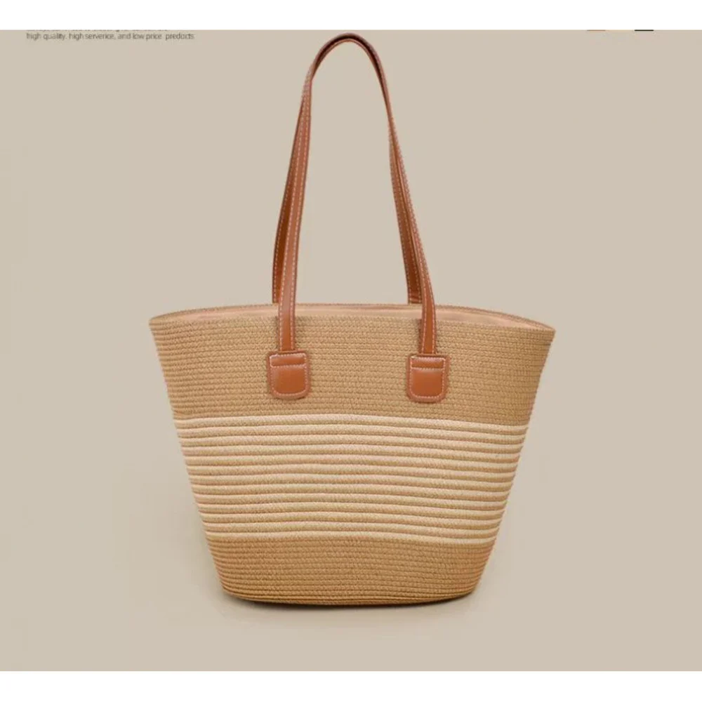 Textured Basket-Shape Totes — Graphic — Khaki