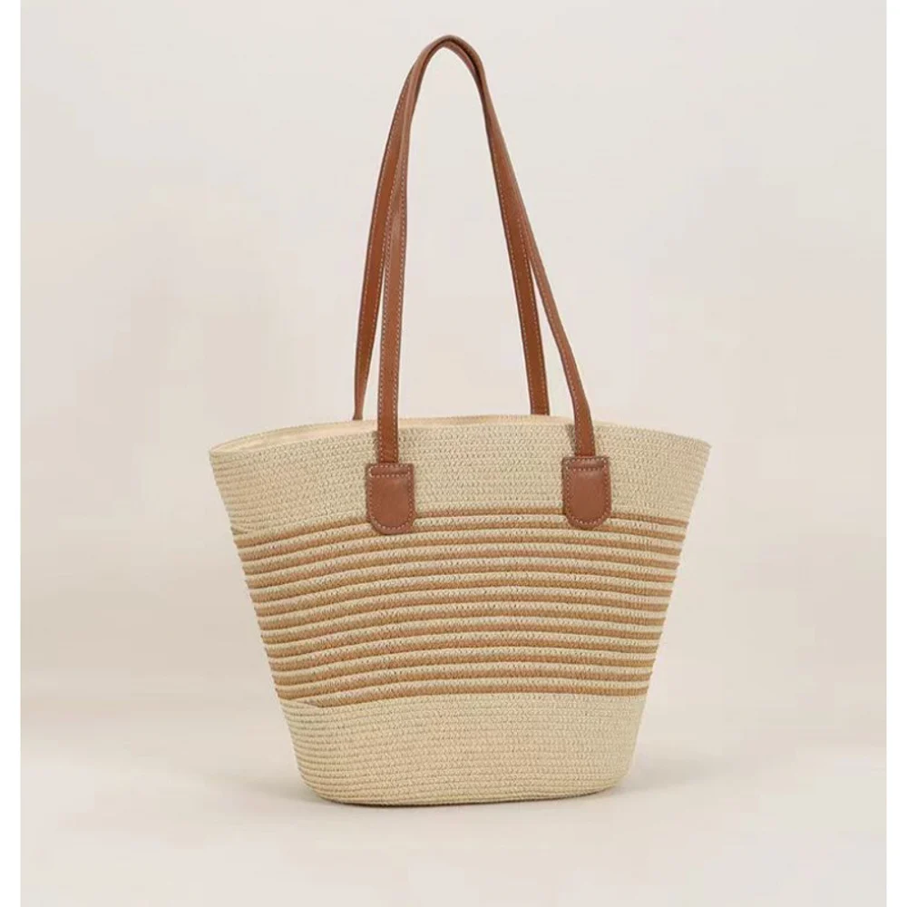 Textured Basket-Shape Totes — Graphic — Khaki