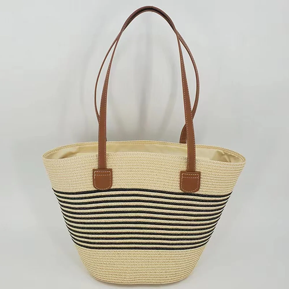 Textured Basket-Shape Totes — Graphic — Cream