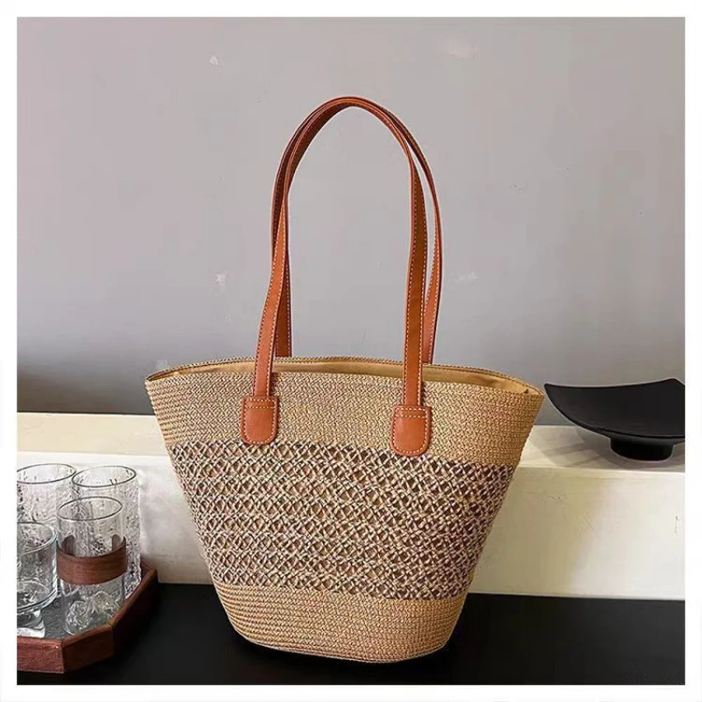 Textured Basket-Shape Totes — Graphic — Khaki