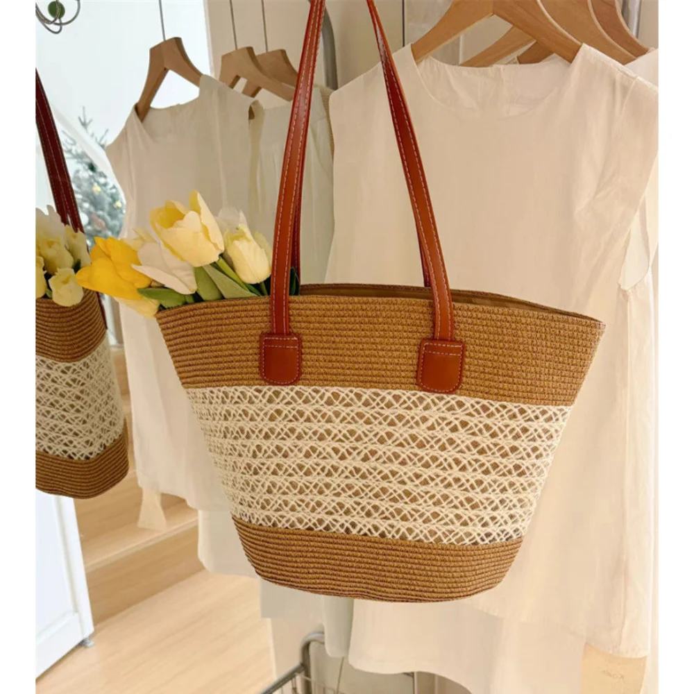 Textured Basket-Shape Totes — Graphic — Khaki