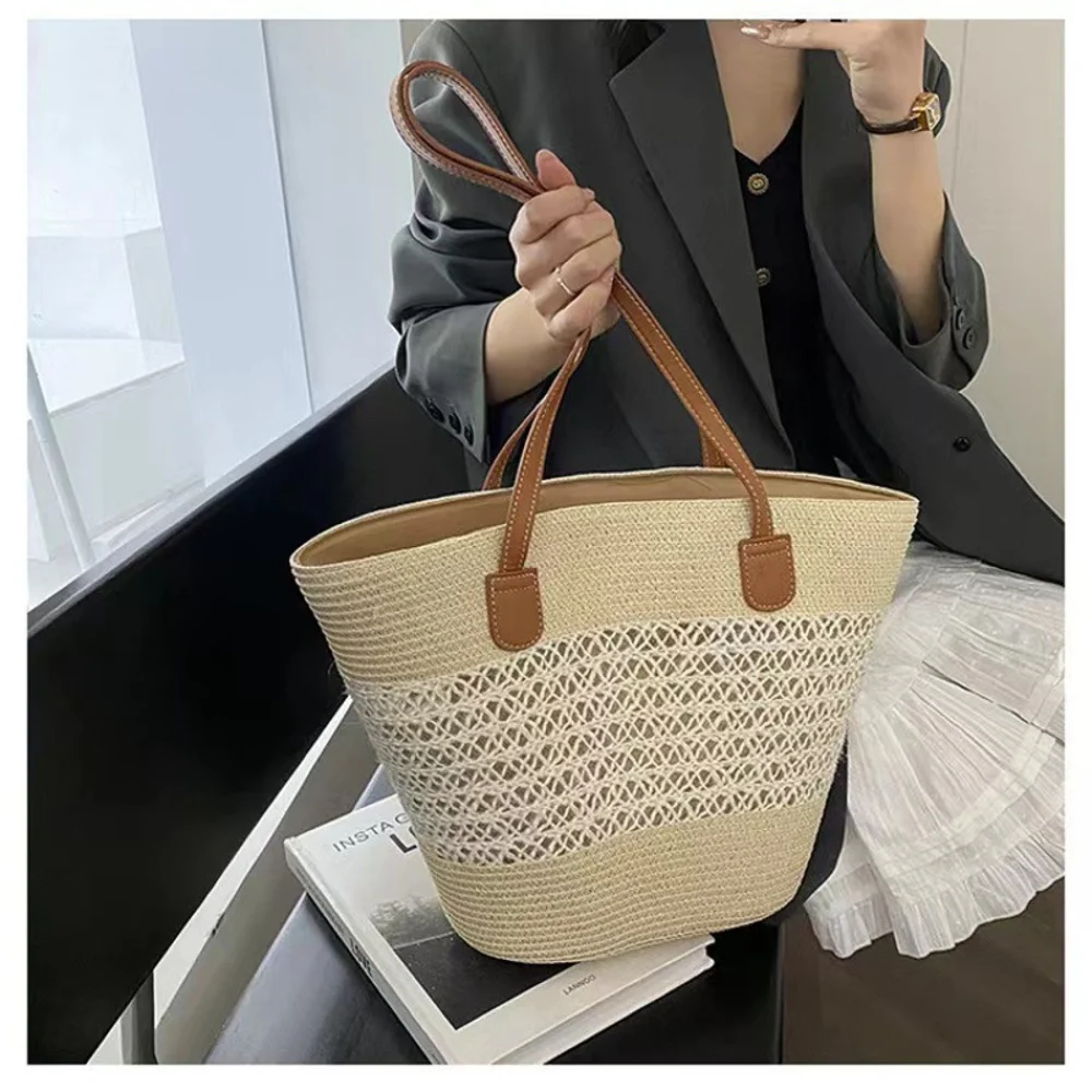 Textured Basket-Shape Totes — Graphic — Cream