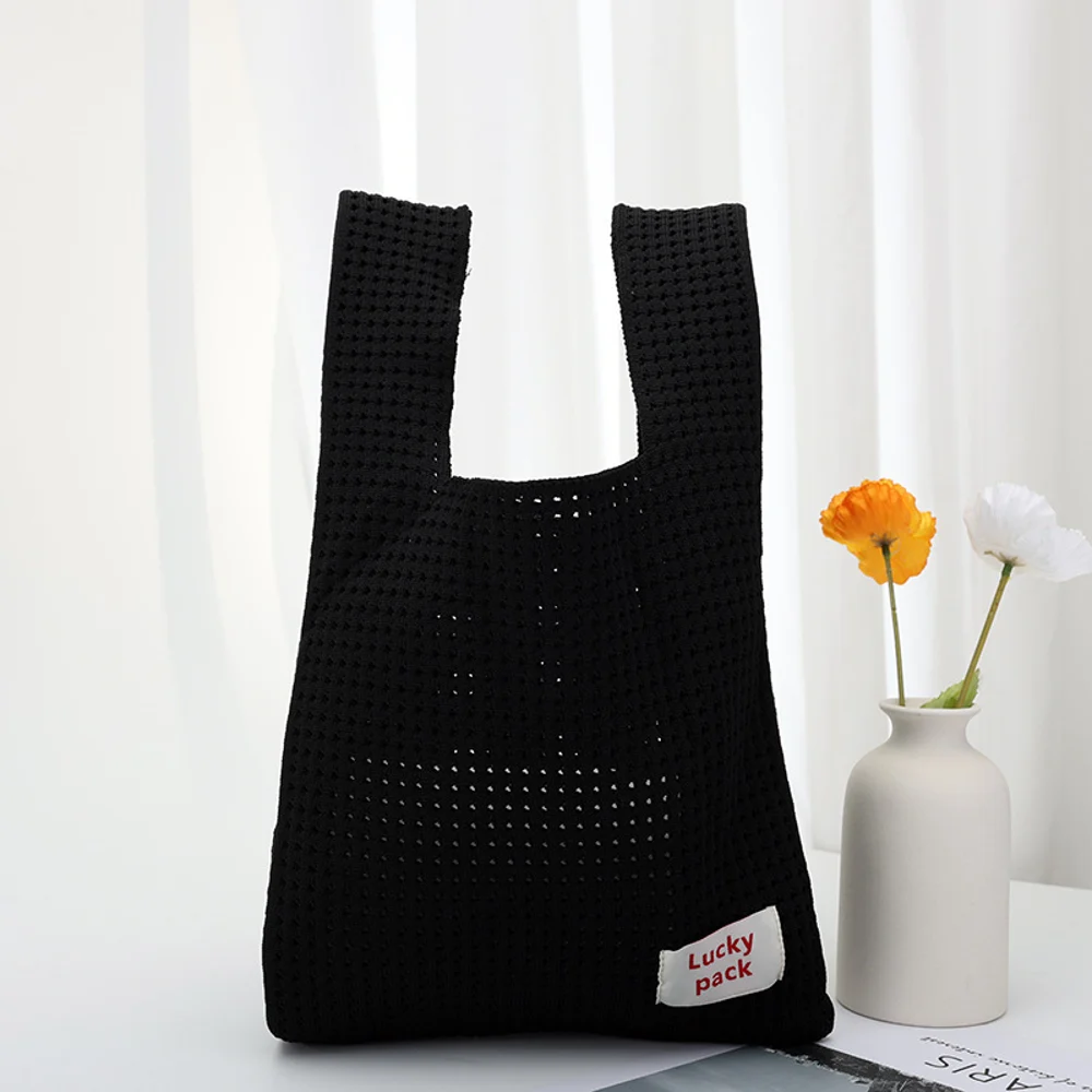 Openwork Loop-Handle Bags — Graphic — Black
