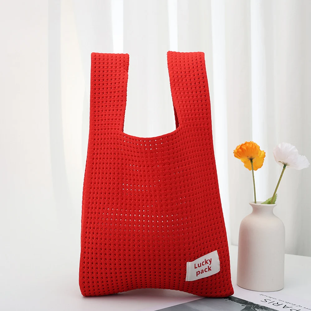 Openwork Loop-Handle Bags — Graphic — Red
