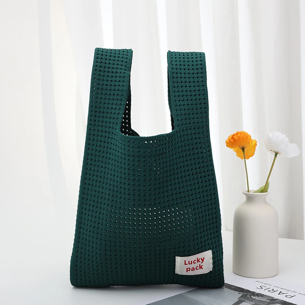 Openwork Loop-Handle Bags — Graphic — Dark Green