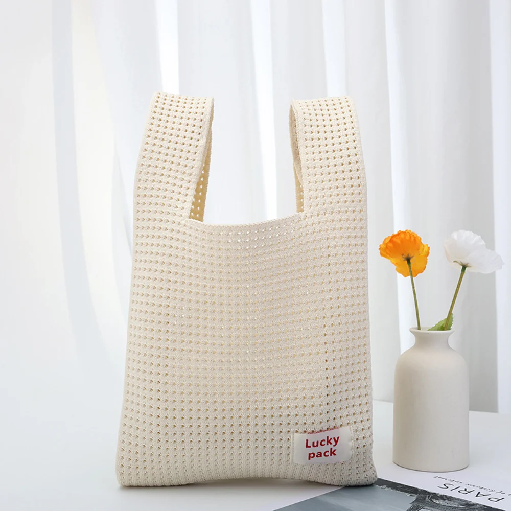 Openwork Loop-Handle Bags — Graphic — Cream