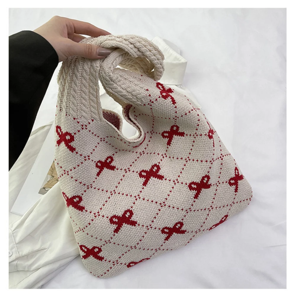 Bow-Pattern Shoulder Bags — Bow — Red
